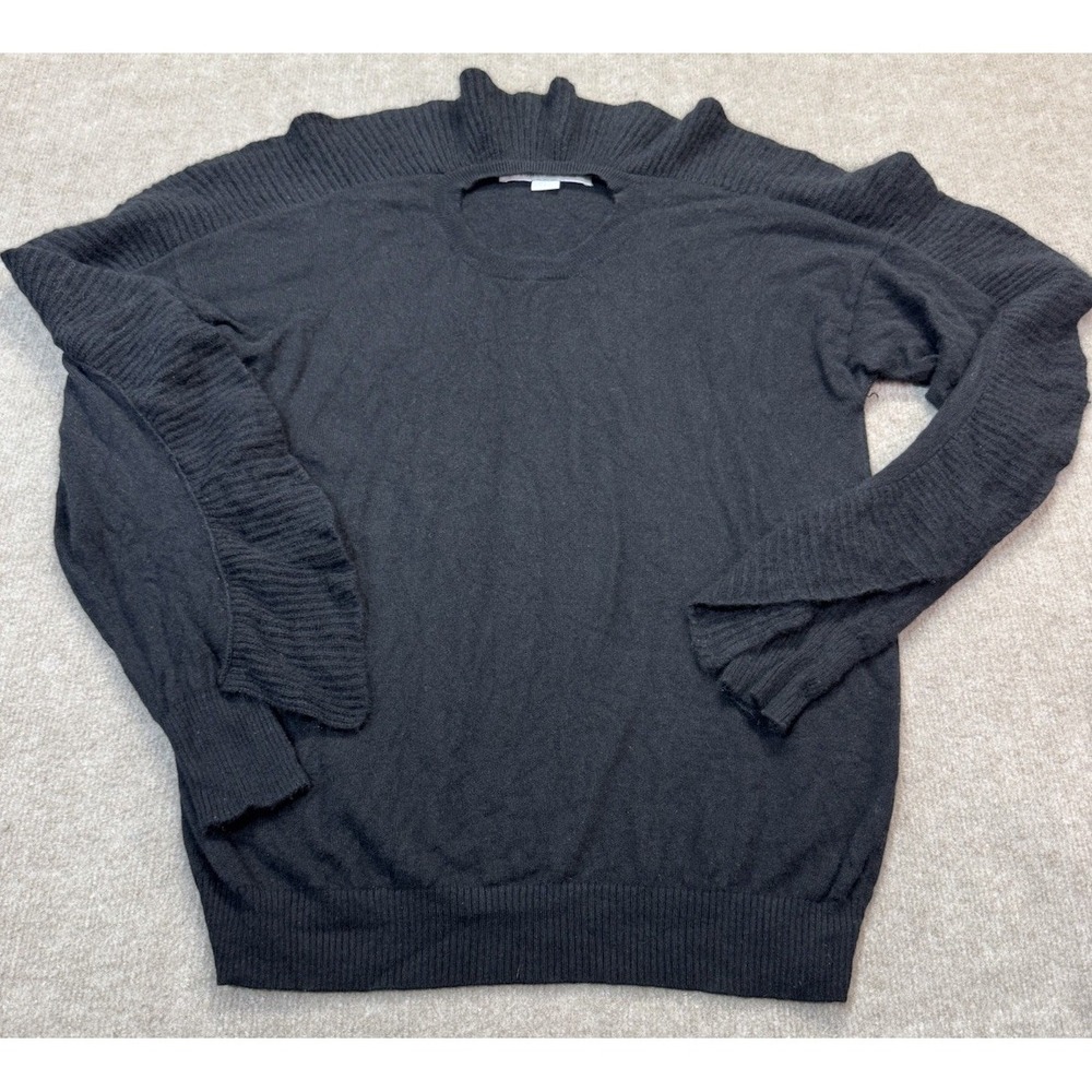 Project Naadam L Wool Cashmere Sweater Ruffle Trim Lux Posh Whimsy Goth